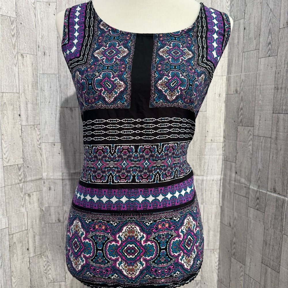 Xhilaration Purple Teal Black Patterned Sleeveless Blouse